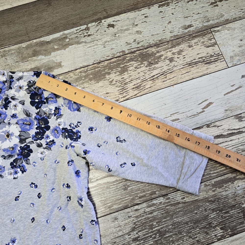 Karen Scott Women's Gray Blue Floral Printed Elbow-Sleeve Top Size XXL - Picture 7 of 8